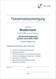 Nachweisen und Dokumentieren: Mit diesen vorbereiteten Formularen geben Sie jedem Teilnehmer einen detaillierten Schulungsnachweis und können die Maßnahme mit Namen und Unterschrift formell für Ihre Unterlagen dokumentieren.