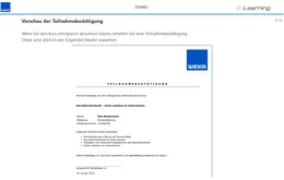 Am Ende des Kurses gelangen die Teilnehmenden zu einem Wissenstest. Wird dieser erfolgreich absolviert, kann eine personalisierte Teilnahmebestätigung ausgedruckt werden.