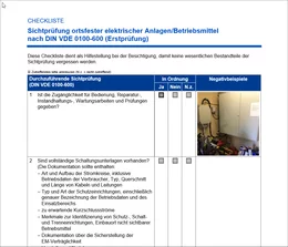 Mit den Checklisten im ElektroCheck vergessen Sie keine wichtigen Prüfpunkte mehr. Die Checklisten führen Sie Schritt für Schritt z.B. durch die Sichtprüfung ortsfester elektrischer Anlagen nach DIN VDE 0100-600.