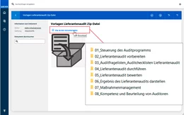 Wenn Sie die heruntergeladene Zip-Datei entpacken, haben die Vorlagen die gleiche Ordnerstruktur wie in der Online-Version. Diese Struktur bildet den Ablauf des jeweiligen Audits ab und orientiert sich dabei an der Gliederung der „DIN EN ISO 19011:2018 – Leitfaden zur Auditierung von Managementsystemen“. Die Anforderungen dieser Norm bilden die Grundlage für eine effiziente und effektive Auditdurchführung.