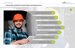 Welche Tätigkeiten sind für eine elektrotechnisch unterwiesene Person zulässig? Das erfahren die Teilnehmenden auf dieser Seite. 