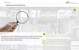 Die Teilnehmenden können eine Checkliste für die Sichtprüfung nach DIN VDE 0100-600 herunterladen. So können sie die Sichtprüfung gleich in der Praxis durchführen und vergessen nichts.