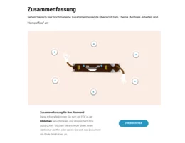 Die Bibliothek ermöglicht ein Nachschlagen relevanter Inhalte, auch wenn das Training schon einige Zeit zurückliegt. Informative Infografiken fassen beispielsweise die wichtigsten Inhalte zum Thema mobiles Arbeiten noch einmal zusammen.