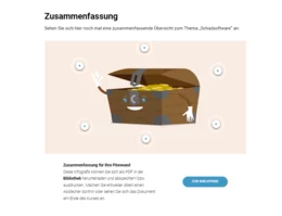 Die Bibliothek ermöglicht ein Nachschlagen relevanter Inhalte, auch wenn das Training schon einige Zeit zurückliegt. Informative Infografiken fassen beispielsweise die wichtigsten Inhalte zum Thema Schadsoftware noch einmal zusammen.