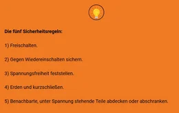 Die Teilnehmenden vertiefen ihr Wissen über Schutzmaßnahmen gegen elektrischen Schlag, die Anwendung der fünf Sicherheitsregeln sowie die Anforderungen der DIN VDE 0105-100 für den sicheren Betrieb elektrischer Anlagen.