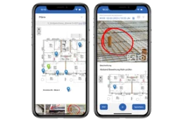 Sie können ganz bequem vor Ort eine Stelle im Plan markieren und Fotos schießen. Das Foto ist direkt verortet.