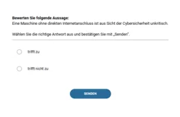 Interaktive Aufgaben sensibilisieren für typische Fehlannahmen und verdeutlichen, welche Risiken auch bei scheinbar sicheren Maschinen bestehen können.