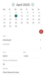 Ihre Mitarbeiter können Ihre Arbeitszeiten automatisch per App erfassen und Aufträgen zuordnen. Überstunden und Urlaubsansprüche werden automatisch berechnet. Hinweis: Jeder Mitarbeiter benötigt eine eigene Lizenz.