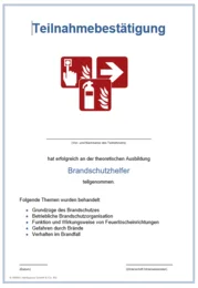 Teilnahmebestätigung für neue Brandschutzhelfer