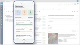 Mit der EHS 360 plus App bearbeiten Sie vorbereitete Checklisten direkt vor Ort, erfassen Feststellungen mit Fotos und Kommentaren und leiten anschließend gezielt Maßnahmen ab.
