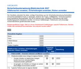 Zum Kurs gehört eine Checkliste mit den behandelten Unterweisungsthemen. Die Teilnehmenden können eigene Notizen ergänzen und die Inhalte anschließend im Feedbackgespräch oder in der mündlichen Unterweisung auf die Besonderheiten ihres Betriebs übertragen.