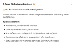 Der Kurs vermittelt die fünf Sicherheitsregeln verständlich und praxisnah. Die Teilnehmenden lernen, wie sie diese bei ihren Tätigkeiten sicher umsetzen.