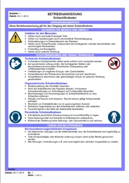 In diesem Bild sehen Sie eine beispielhafte Betriebsanweisung für Schweißroboter. Alle Betriebsanweisungen entsprechen den formalen und inhaltlichen Vorgaben des Gesetzgebers.