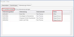 Ein Arbeitsunfall ist passiert und Sie müssen nachweisen, dass der Mitarbeiter unterwiesen wurde? Das können Sie ganz einfach mithilfe der Unterweisungshistorie: Sie erkennen auf einen Blick, wann welcher Mitarbeiter zu welchem Thema unterwiesen wurde. Die entsprechende Unterweisungsgrundlage sowie das Zertifikat sind jederzeit wieder aufrufbar – eine lückenlose und saubere Dokumentation ist damit gewährleistet.