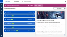 Über die Schaltfläche "Alle Inhalte" gelangen Sie an die "Handbuch-Struktur", die dem Aufbau von Datenschutz-Management-Systemen folgt. Sie können hier direkt auf "Neue Inhalte" filtern.