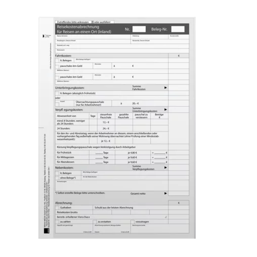 Reisekostenabrechnung für Reisen an einen Ort (Inland) 